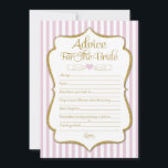 Advies voor het bleekroze Vrijgezellenfeest<br><div class="desc">Elegant roze en goudbridal Advice-kaarten voor een leuke vrijgezellenfeest activiteit. Met deze entertainmentgame van vrijgezellenfeest kun je advies schrijven voor de bruid-to-be. Roze en witte strepen met gouden faux glitter-accent en gouden tekst.</div>