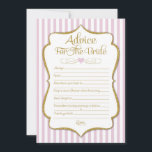 Advies voor het bleekroze Vrijgezellenfeest<br><div class="desc">Elegant roze en goudbridal Advice-kaarten voor een leuke vrijgezellenfeest activiteit. Met deze entertainmentgame van vrijgezellenfeest kun je advies schrijven voor de bruid-to-be. Roze en witte strepen met gouden faux glitter-accent en gouden tekst.</div>
