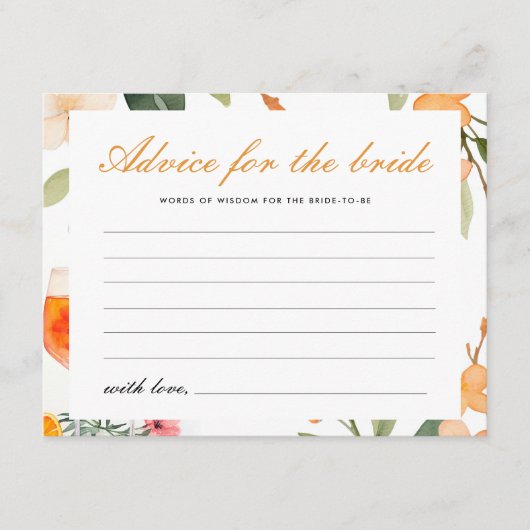 Advies voor het Bride Aperol Spritz Vrijgezellenfe Informatiekaartje (Voorkant)