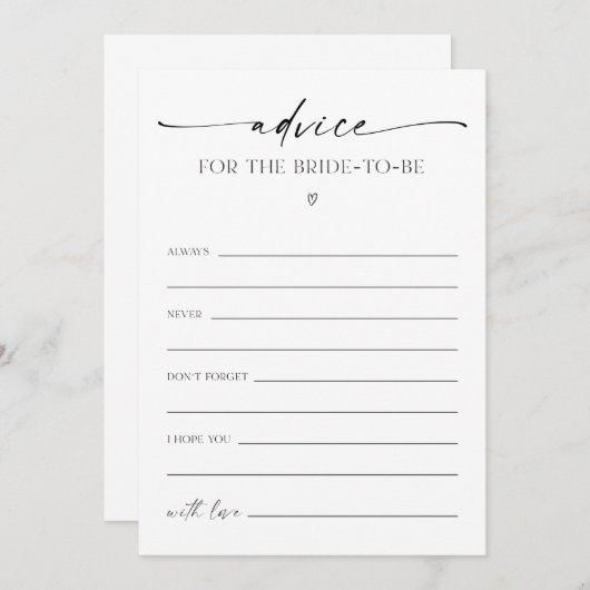 Advies voor het "Bride-to-be"-Vrijgezellenfeest Programmakaart (Voorkant / Achterkant)