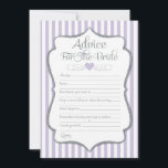 Advies voor het Lila Vrijgezellenfeest van de Brid<br><div class="desc">Advies voor de bruidskaarten in lavendel en zilvergrijs. Deze elegante en leuke bridale adviezen douchen lila en witte strepen met zilveren faux glitter accent en zilvertekst.</div>