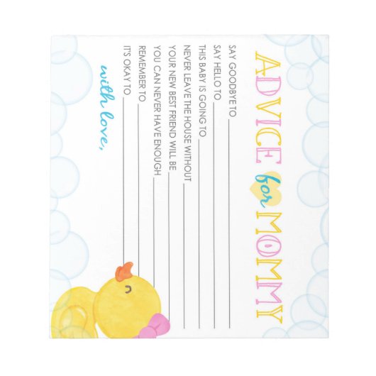 Advies voor Mom Girl Rubber Duck Baby shower Advie Notitieblok (Voorkant)