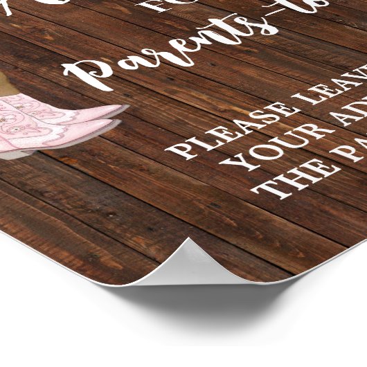 Advies voor ouders AA Cowgirl Baby shower Sign Poster (Hoek)