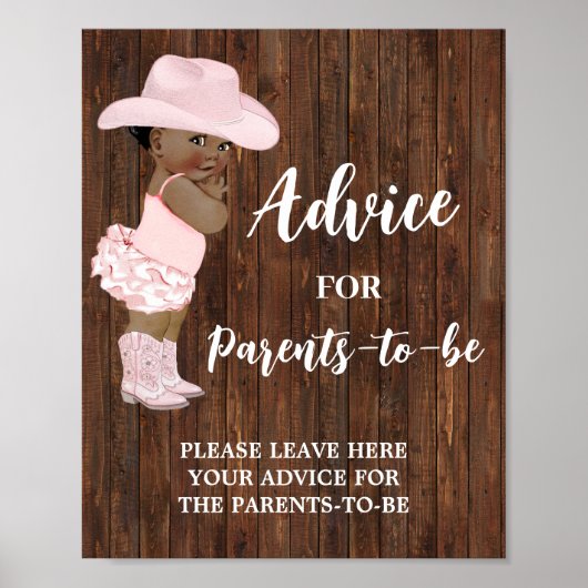 Advies voor ouders AA Cowgirl Baby shower Sign Poster (Voorkant)