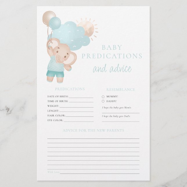 Advies voor Ouders Elephant Boy Baby shower Game (Voorkant)