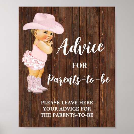 Advies voor Ouders om Cowgirl Baby shower teken te Poster (Voorkant)