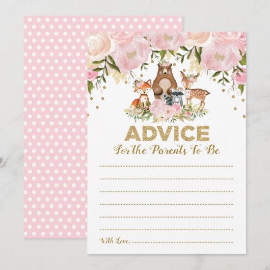 Advies voor ouders Woodland Baby Girl Shower Card Kaart (Voorkant / Achterkant)