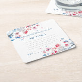 Advies & Well Wishes Roze Blauwe Waterverf Bloemen Kartonnen Onderzetters (Schuin)