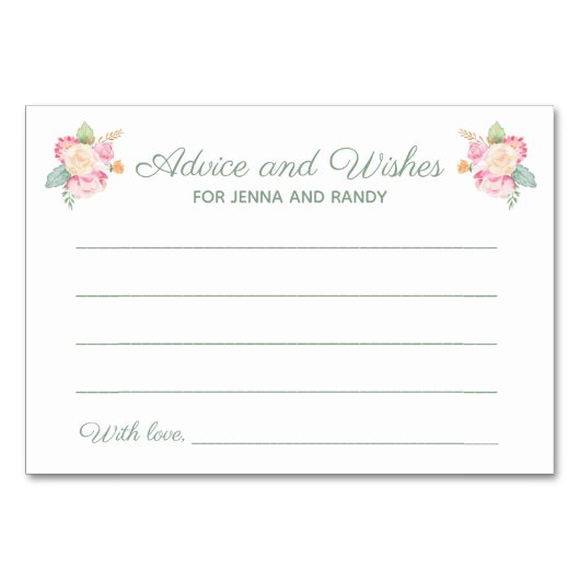 Advies Wensen Bloemen Waterverf Trouwkaarten Kaart (Voorkant)