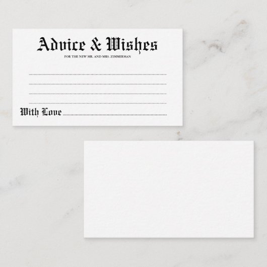 Advies & Wensen Gotische Bruiloft Kaart (Voorkant / Achterkant)