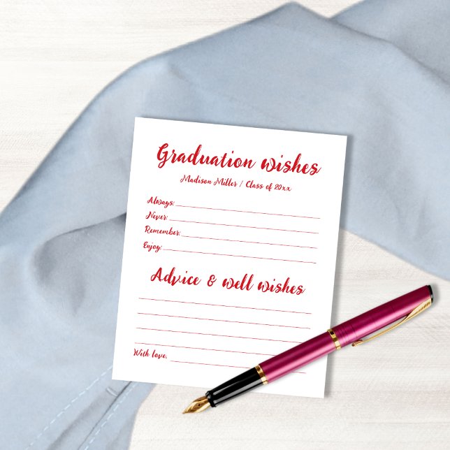Advies & wensen voor Afstuderen rood handgeschreve (Advice & Wishes For Graduate Red Handwritten Font)