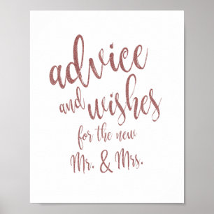 Advies wenst Roos Gold Glitter 8x10 bruiloft Poster