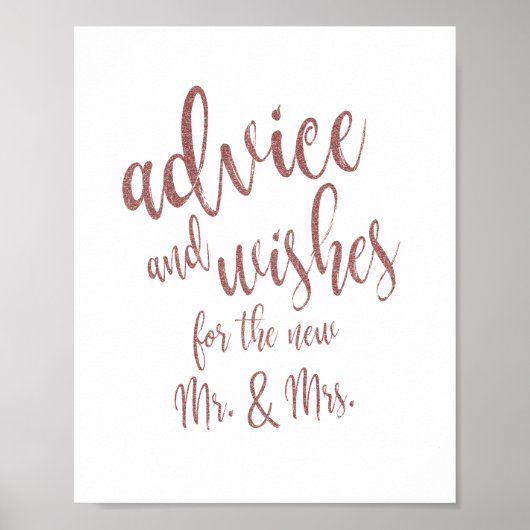 Advies wenst Roos Gold Glitter 8x10 bruiloft Poster (Voorkant)