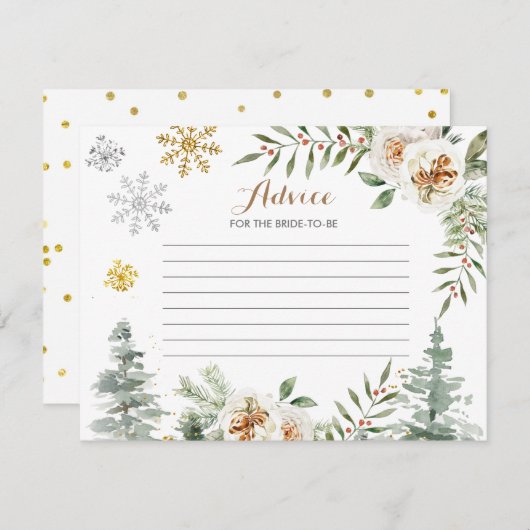 Advieskaart Winter Witte Bloemige Dennenbomen Informatiekaartje (Voorkant / Achterkant)