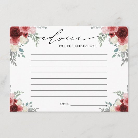 Adviseer de bruid om rode wijn bloemig te zijn informatiekaartje (Voorkant)