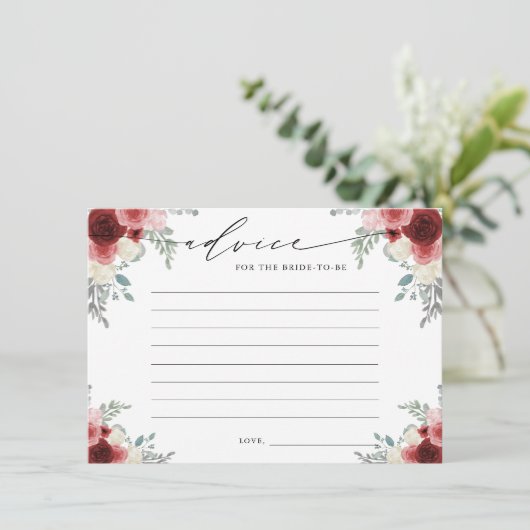 Adviseer de bruid om rode wijn bloemig te zijn informatiekaartje (Staand voorkant)