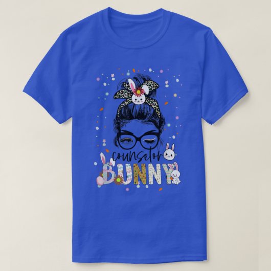 Adviseur Bunny Leopard Messy Bun School Counselor T-shirt (Design voorkant)