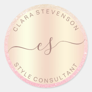 Adviseur met een modern elegant roos Gold glitter- Ronde Sticker