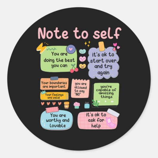Adviseur Note for Self Mental Health School Psycho Ronde Sticker (Voorkant)