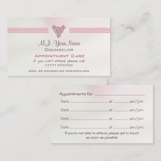 Adviseur, zalm roze satijn effect afsprakenkaartje (Voorkant / Achterkant)