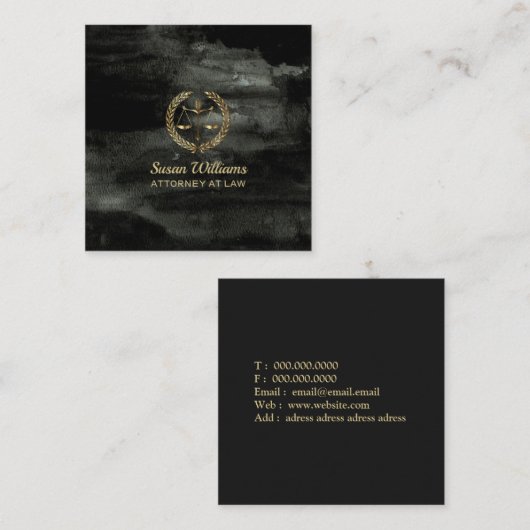 Advocaat advocaat aquarel zwart en goud vierkante visitekaartje (Voorkant / Achterkant)