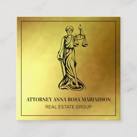 *~* Advocaat AP15 Attorney Justice Blind Gold Foil Vierkante Visitekaartje (Voorkant)
