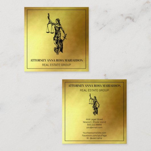 *~* Advocaat AP15 Attorney Justice Scales Gold Foi Vierkante Visitekaartje (Voorkant / Achterkant)