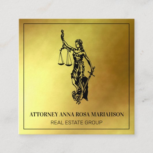 *~* Advocaat AP15 Attorney Justice Scales Gold Foi Vierkante Visitekaartje (Voorkant)