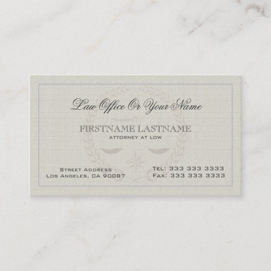 Advocaat bij de wet Kantoor Simple Linen Texture 2 Visitekaartje (Voorkant)