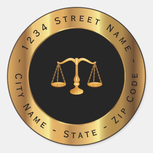 Advocaat bij Law Gold Scale Retouradreslabel Ronde Sticker (Voorkant)