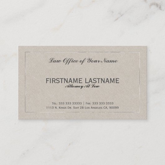 Advocaat bij Law Kantoor Beige Faux Linnen Visitekaartje (Voorkant)