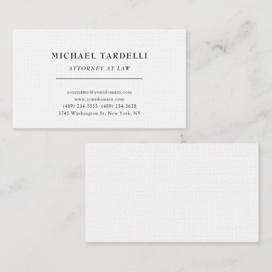 Advocaat bij Law Linen Minimalist Classical Pro Visitekaartje (Voorkant / Achterkant)