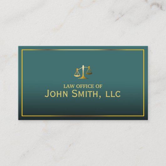 Advocaat Classy Gold Framed Green Attorney Visitekaartje (Voorkant)