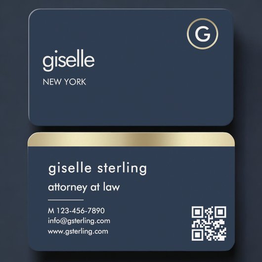 Advocaat en procureur Navy Blue Gold QR-code Visitekaartje