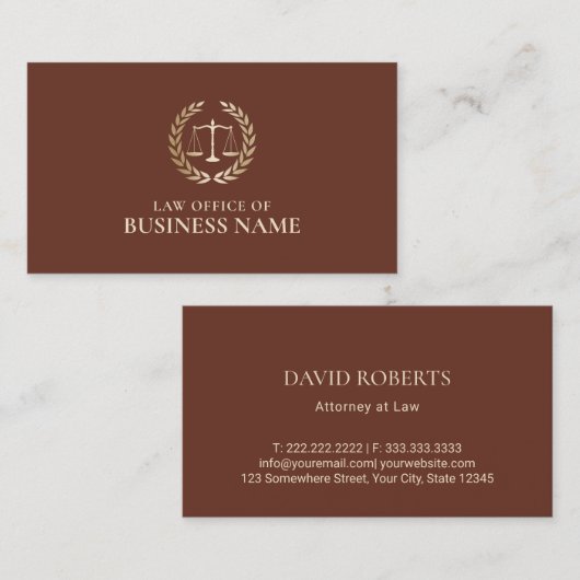 Advocaat Gold Scale of Justice Brick Red Visitekaartje (Voorkant / Achterkant)