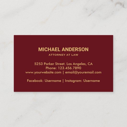 Advocaat Gold Scale of Justice Elegant Visitekaartje (Achterkant)