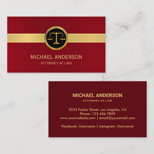 Advocaat Gold Scale of Justice Elegant Visitekaartje (Voorkant / Achterkant)