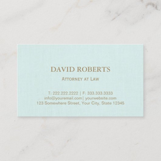 Advocaat Gold Scale of Justice Mint Linen Visitekaartje (Achterkant)