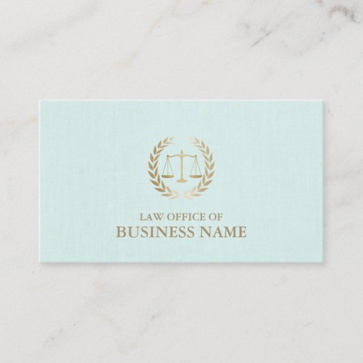Advocaat Gold Scale of Justice Mint Linen Visitekaartje (Voorkant)