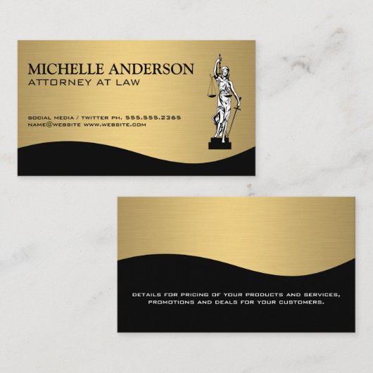 Advocaat | Goud Metaal | Rechtvaardigheid Symbool Visitekaartje (Voorkant / Achterkant)