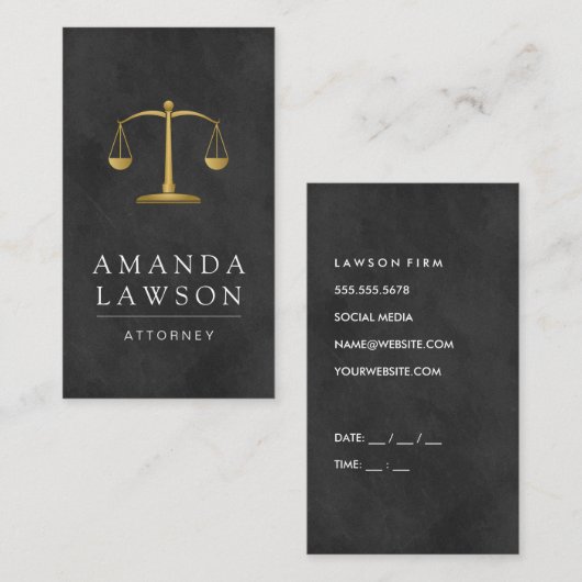 Advocaat / Gouden Justitieel Weegschaal Afsprakenkaartje (Voorkant / Achterkant)