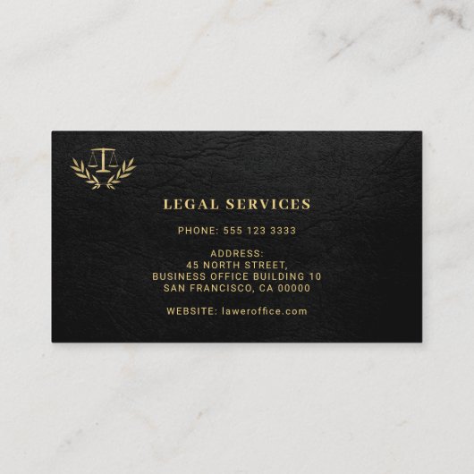 Advocaat goudkleurige klassieker elegant zwart visitekaartje (Achterkant)
