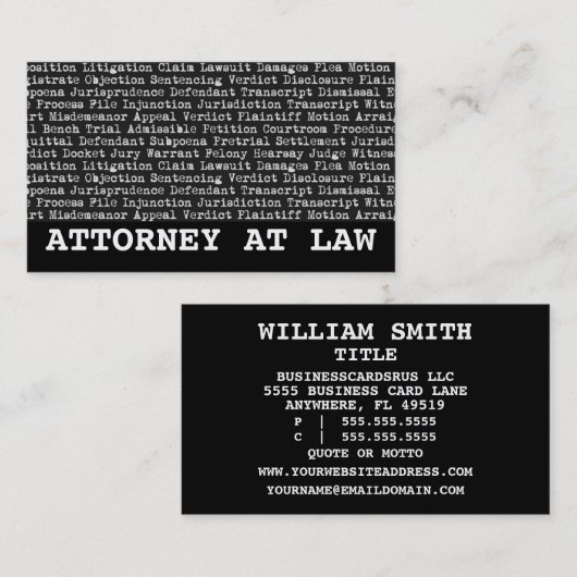 Advocaat in juridische terminologie visitekaartje (Voorkant / Achterkant)