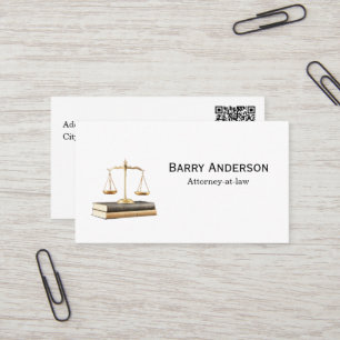 Advocaat Justitia Weegschalen & Boeken met QR-code Visitekaartje