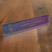 Advocaat kantoor elegant goudkleurig paarse leder naambordje (Zijkant)