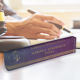 Advocaat kantoor elegant goudkleurig paarse leder naambordje