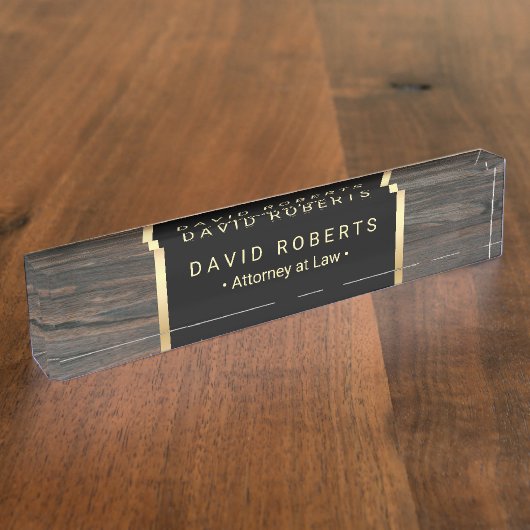 advocaat klassieke zwart & goud houtstructuur
 naambordje (Zijkant)