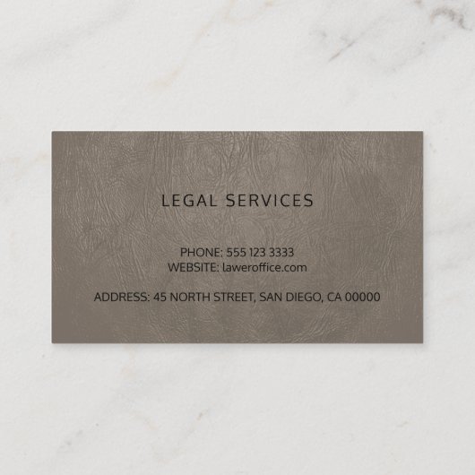 Advocaat luxe zwarte schaal taupe grijs leer look visitekaartje (Achterkant)