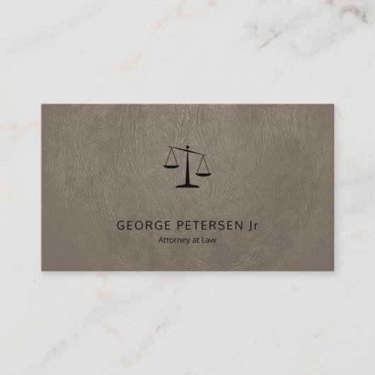 Advocaat luxe zwarte schaal taupe grijs leer look visitekaartje (Voorkant)
