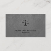 Advocaat luxe zwarte weegschaal lichtgrijze ledere visitekaartje (Voorkant)